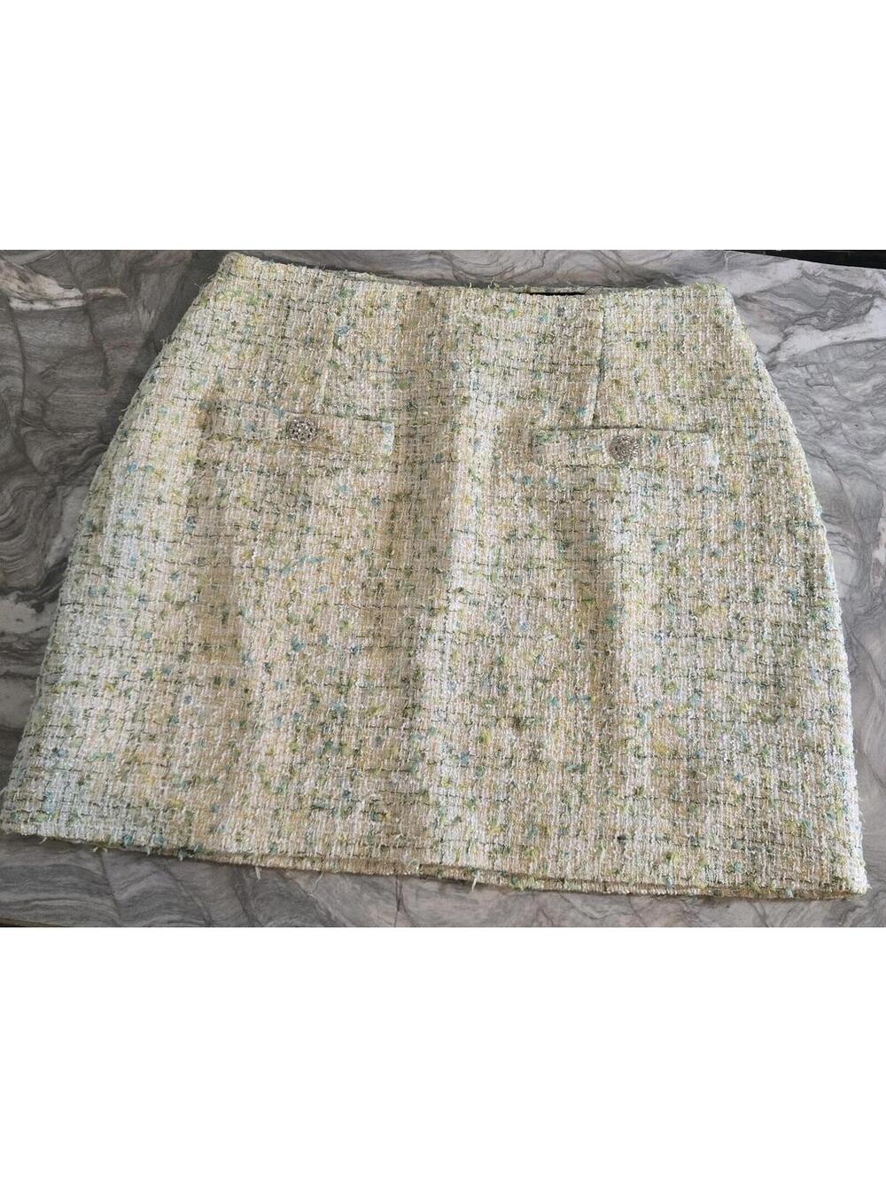 Lulu Cottagecore Preppy Women's Textured Tweed Skirt – Chic Pastel Bouclé Style